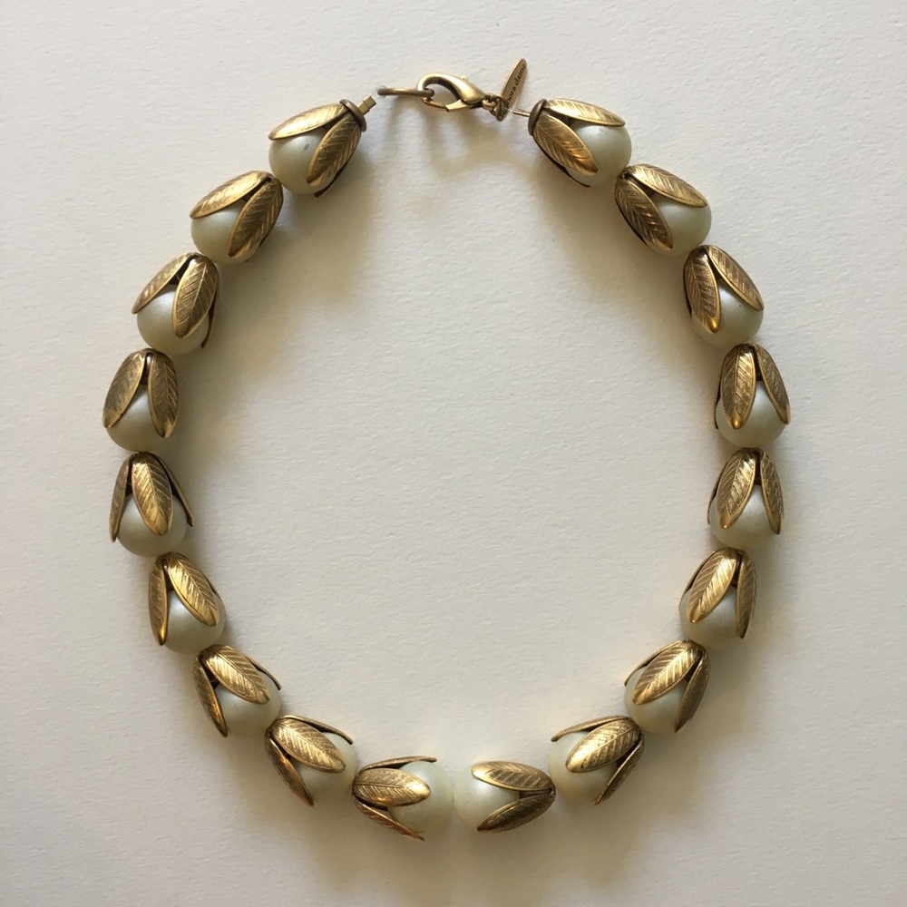 Faux pearl and brass necklace